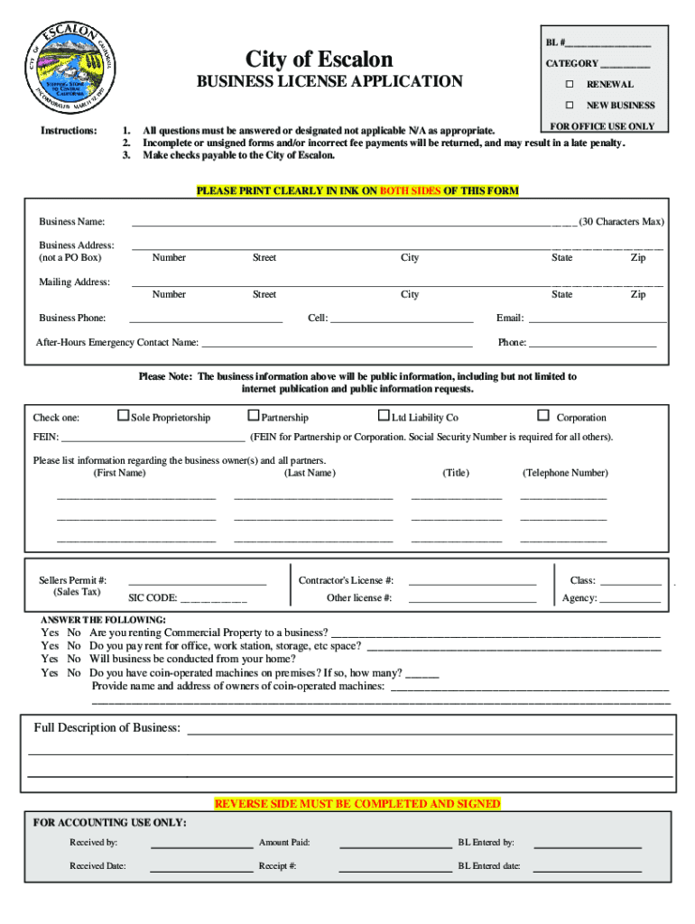Business License City Occupation  Form