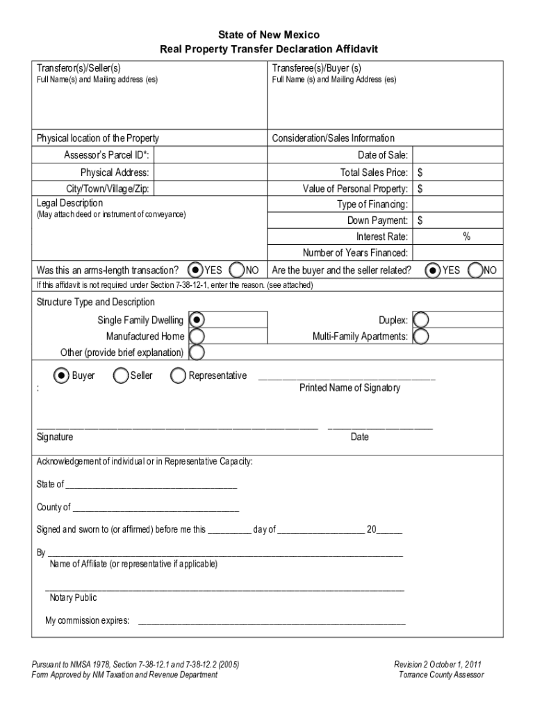 Www Uslegalforms Comform Library166323 NewNew Mexico Real Property Transfer Declaration Affidavit