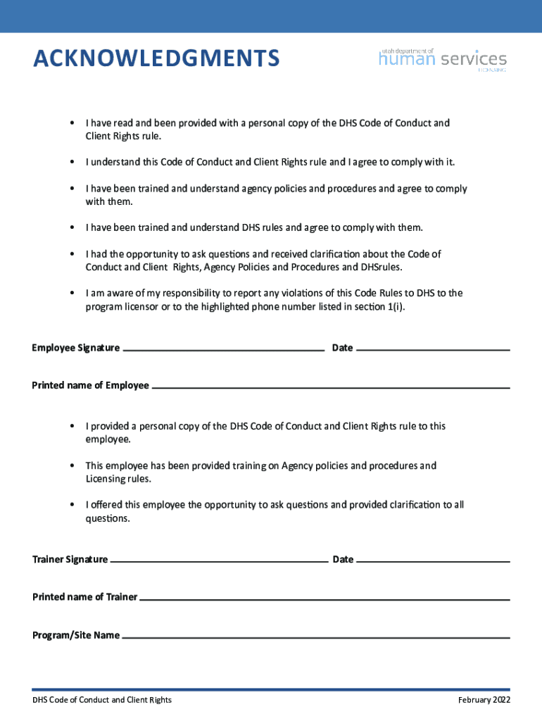 Dhs Code of Conduct  Form