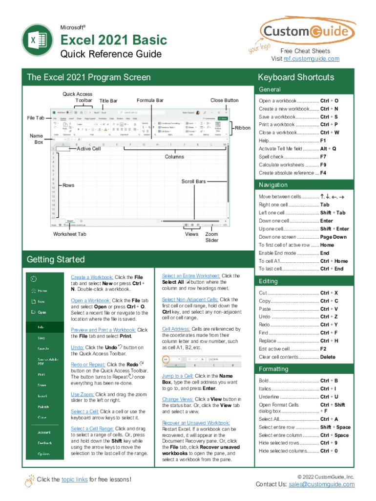 Excel Basic Quick Reference Handy Excel Basic Cheat Sheet with Commonly Used Shortcuts, Tips, and Tricks  Form