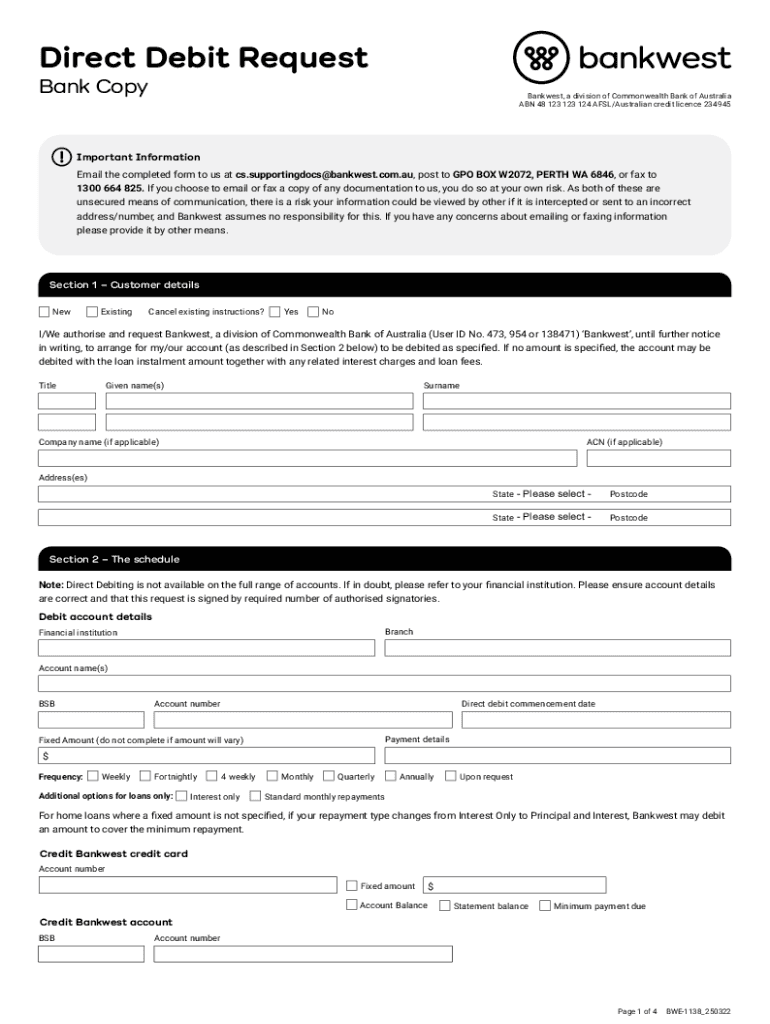 Www Commbank Com AucontentdamDirect Debit Request Service Agreement CommBank  Form