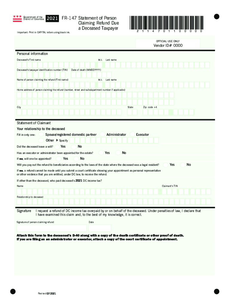  Www Tax Brackets OrgdistrictofcolumbiataxformsDistrict of ColumbiaStatement of Person Claiming Refund 2021