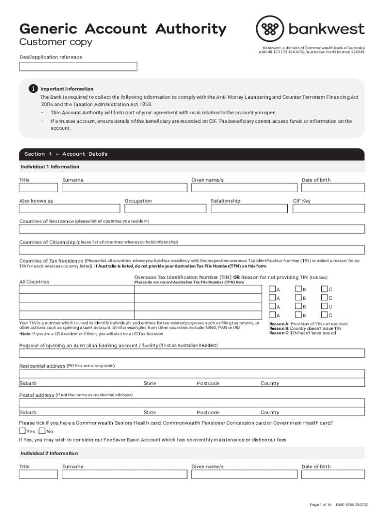 Generic Account Authority Form