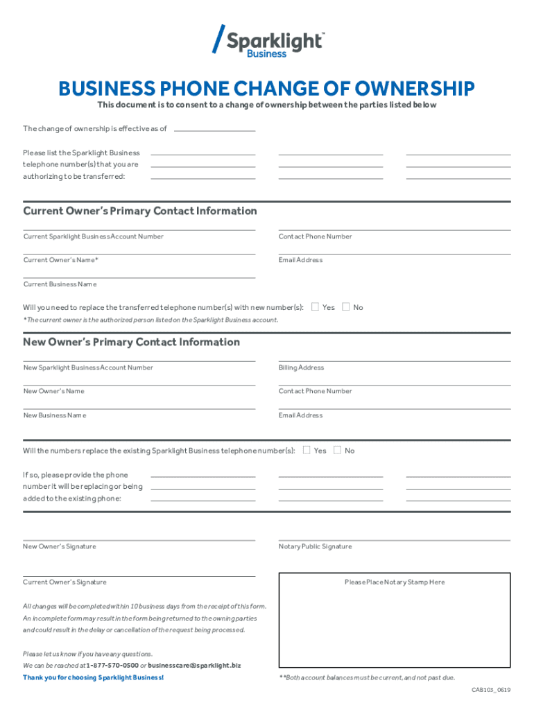 Spark Business Phone Change of Ownership Spark Business Phone Change of Ownership Form
