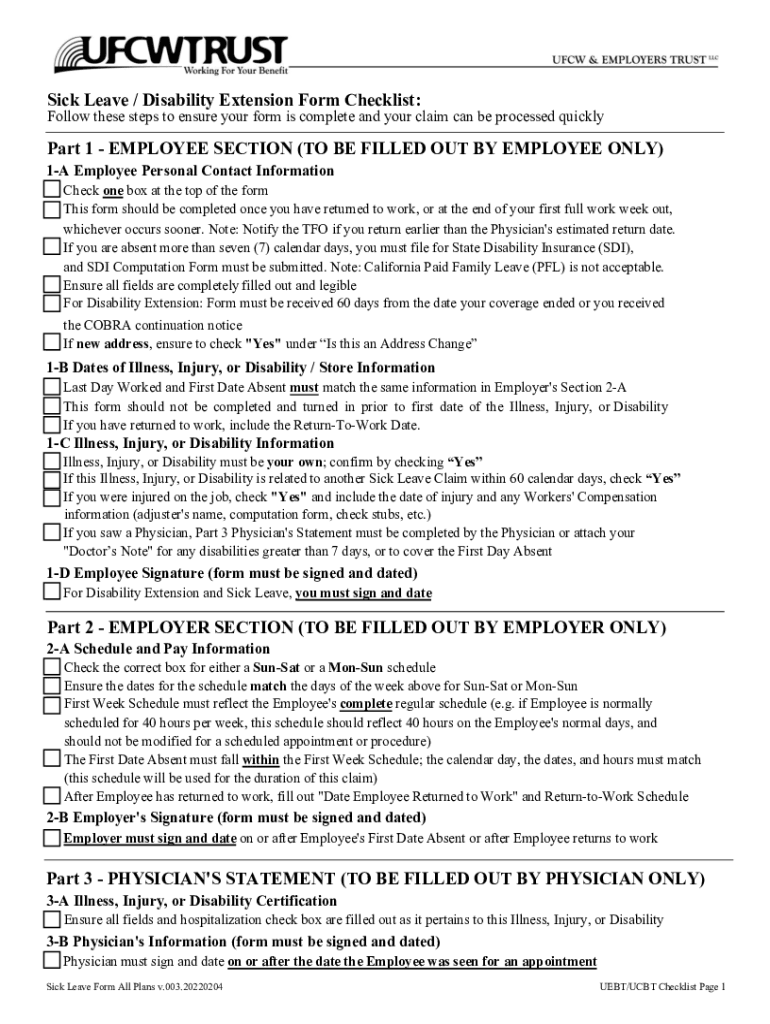 Sick Leave Disability Extension Form ChecklistF