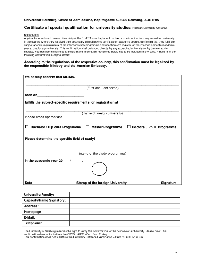  Certificate of Special Qualification for University Studies 2019-2024