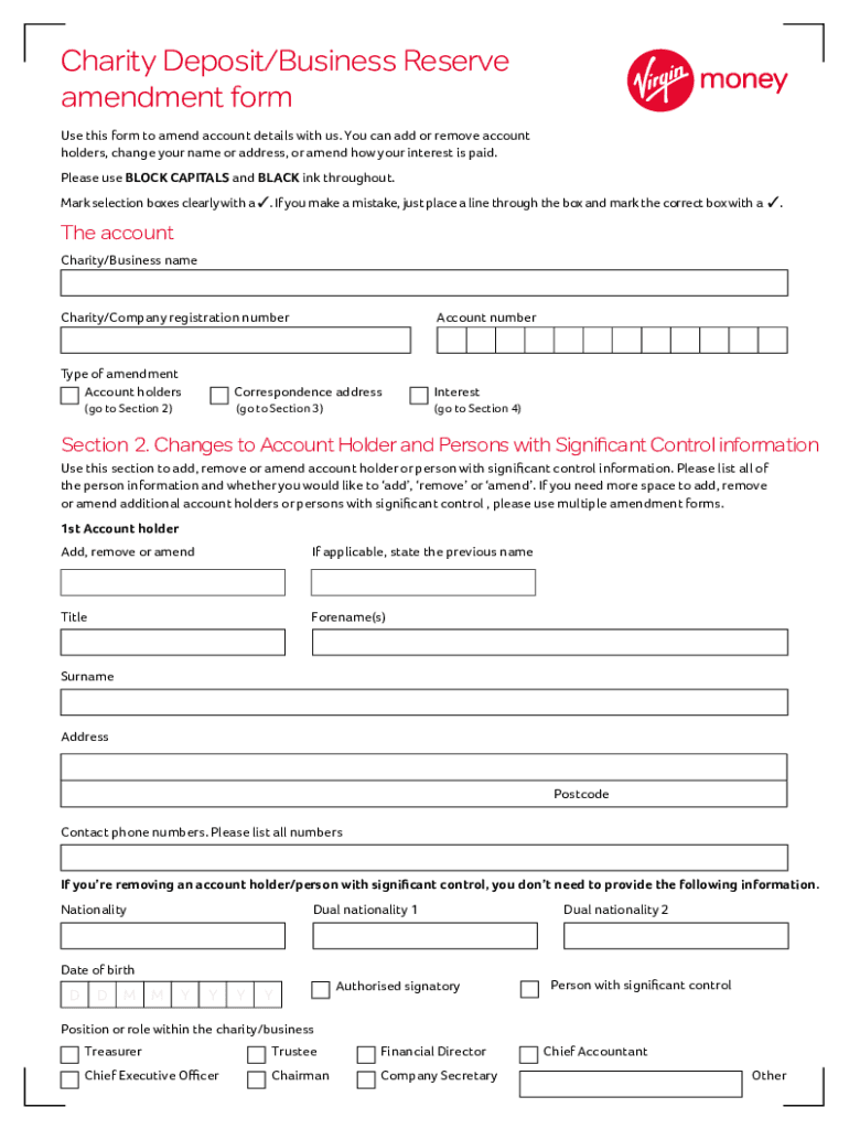 Charity and Business Amendment Form