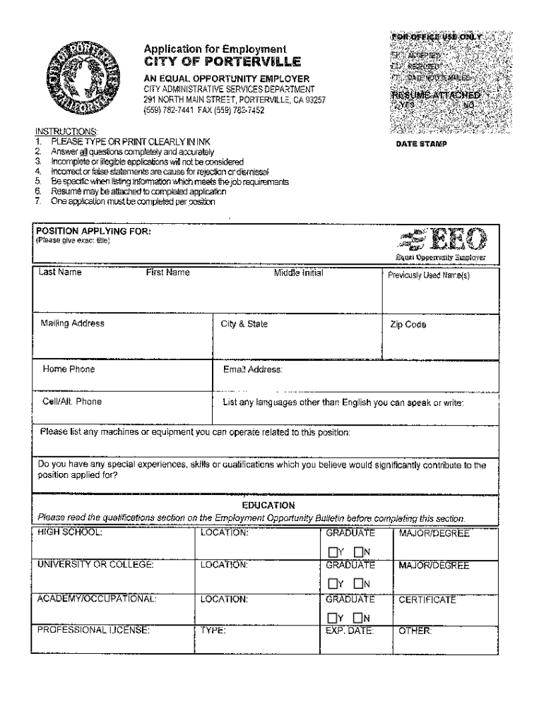 For OFFICE USE ONLY Application for Employment CIT  Form