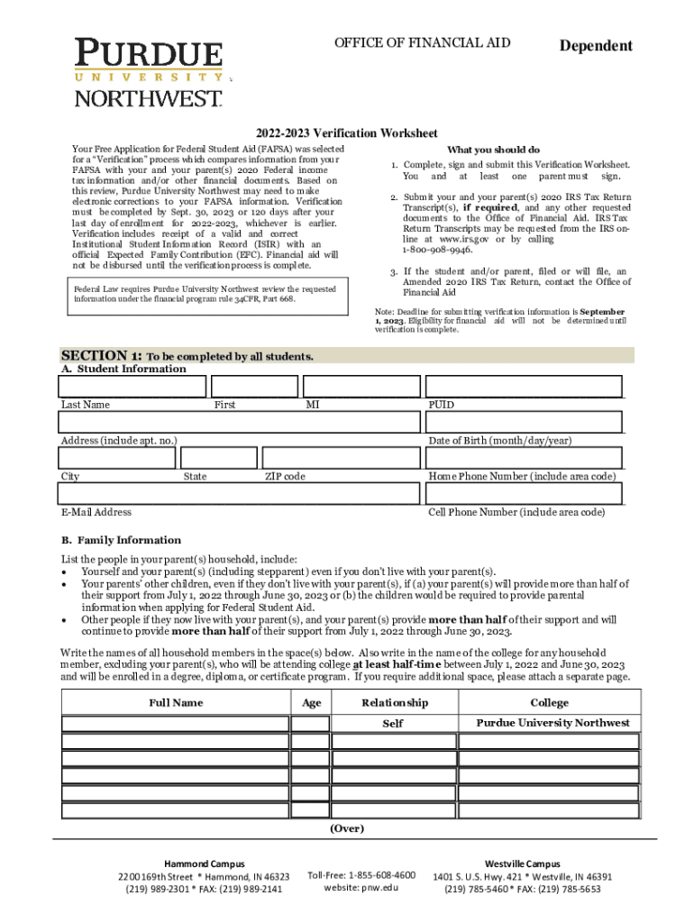  Www Sxu Edutuition Aidfinancial Aid2022 2023 Verification Worksheet Office of Financial Aid FORM 2022-2024