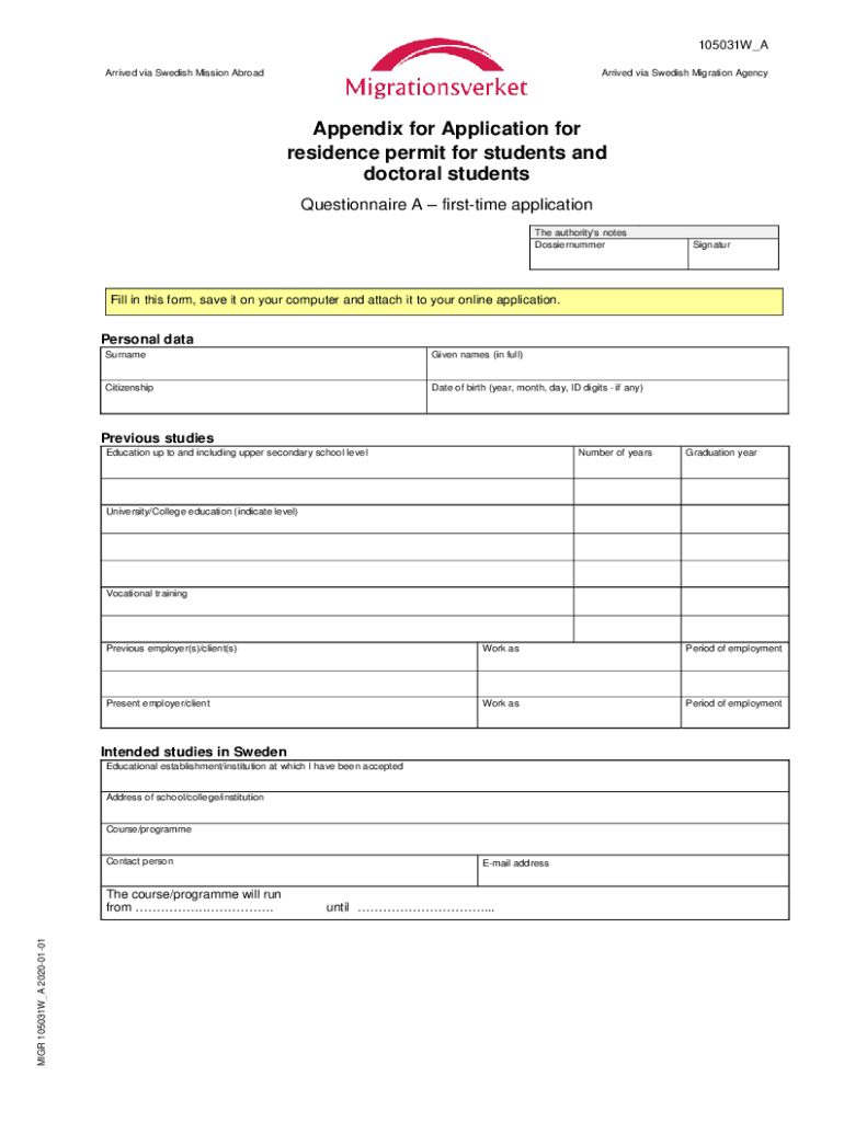 Appendix for Application for Residence Permit for Students and Doctoral Students QA Study  Form