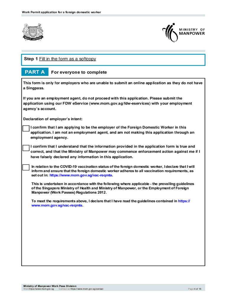 Singapore Work Permit Application  Form
