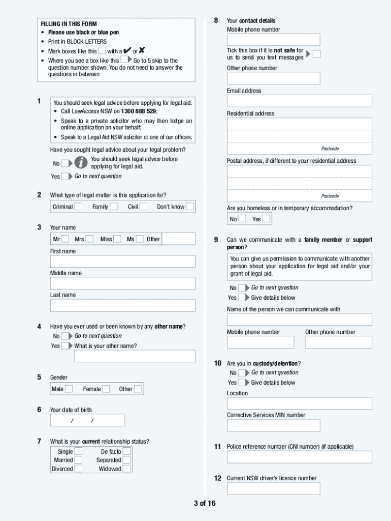 New South Wales Legal Aid  Form