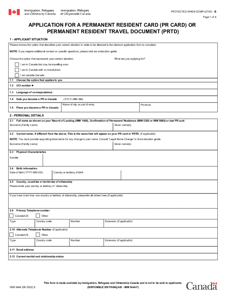  Canada Card Pr Form 2022-2024