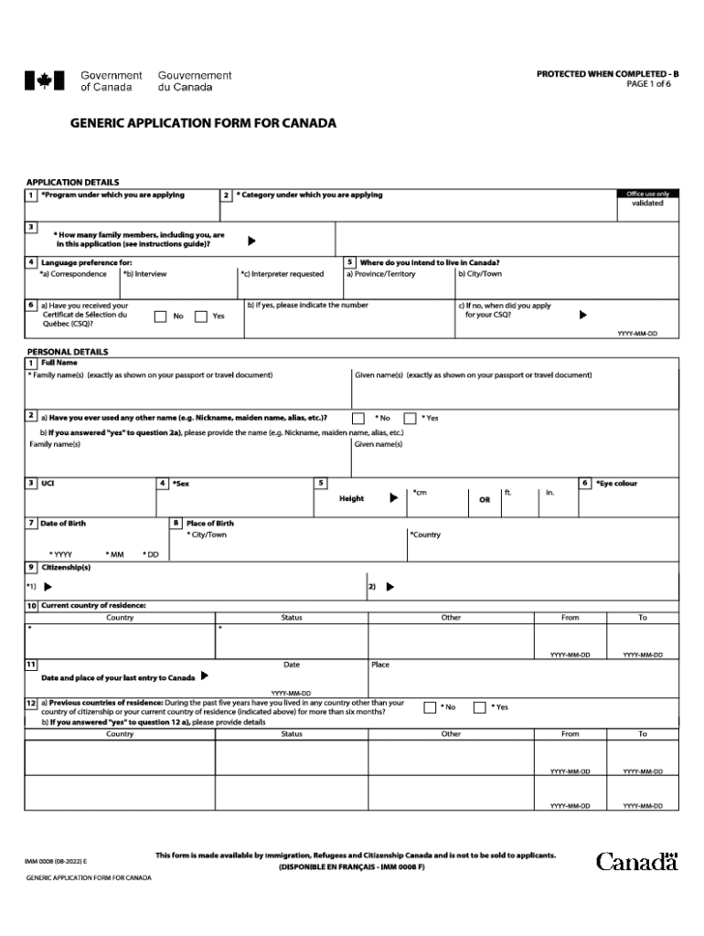  IMM 0008 E GENERIC Application for Permanent Residence in Canada Imm0008enu2d PDF 2022