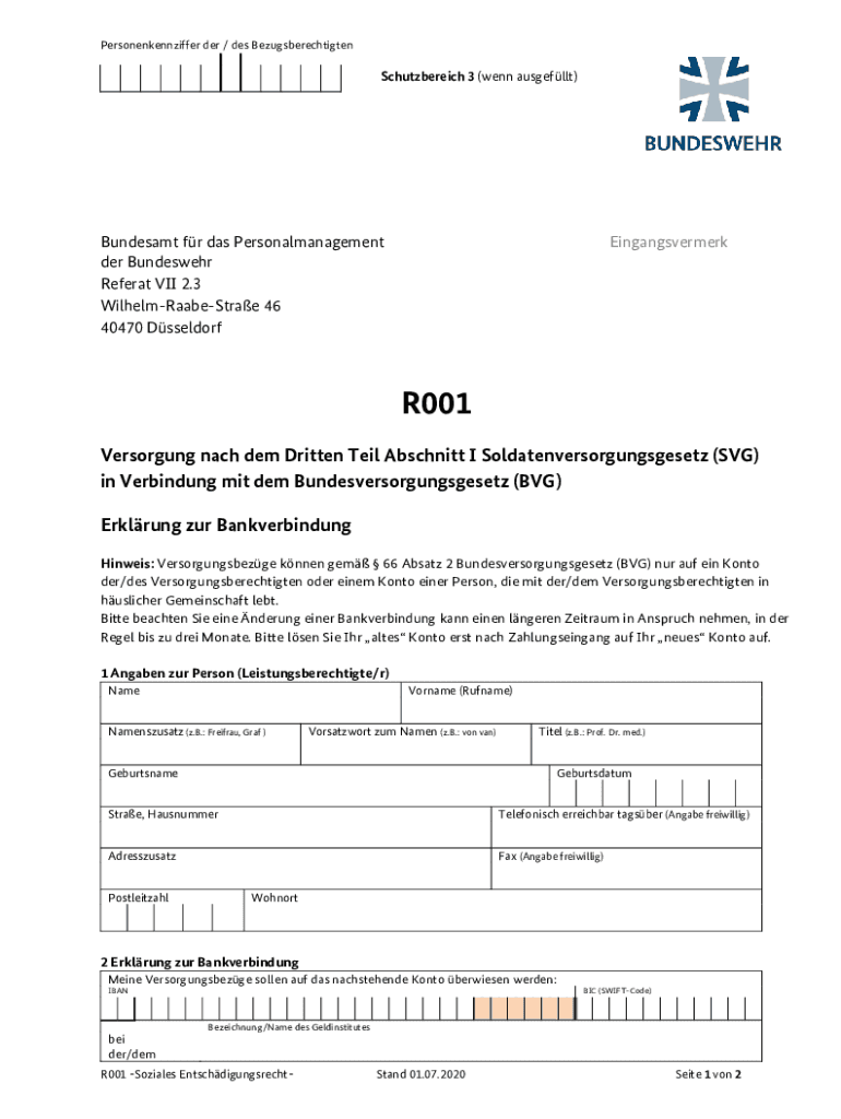 R001 Erklrung Zur Bankverbindung Versorgung Nach Dem Dritten Teil Abschnitt I SVG I Vm BVG  Form