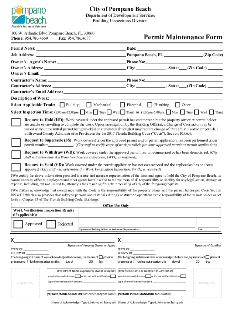 Permit Maintenance Form Pompano Beach