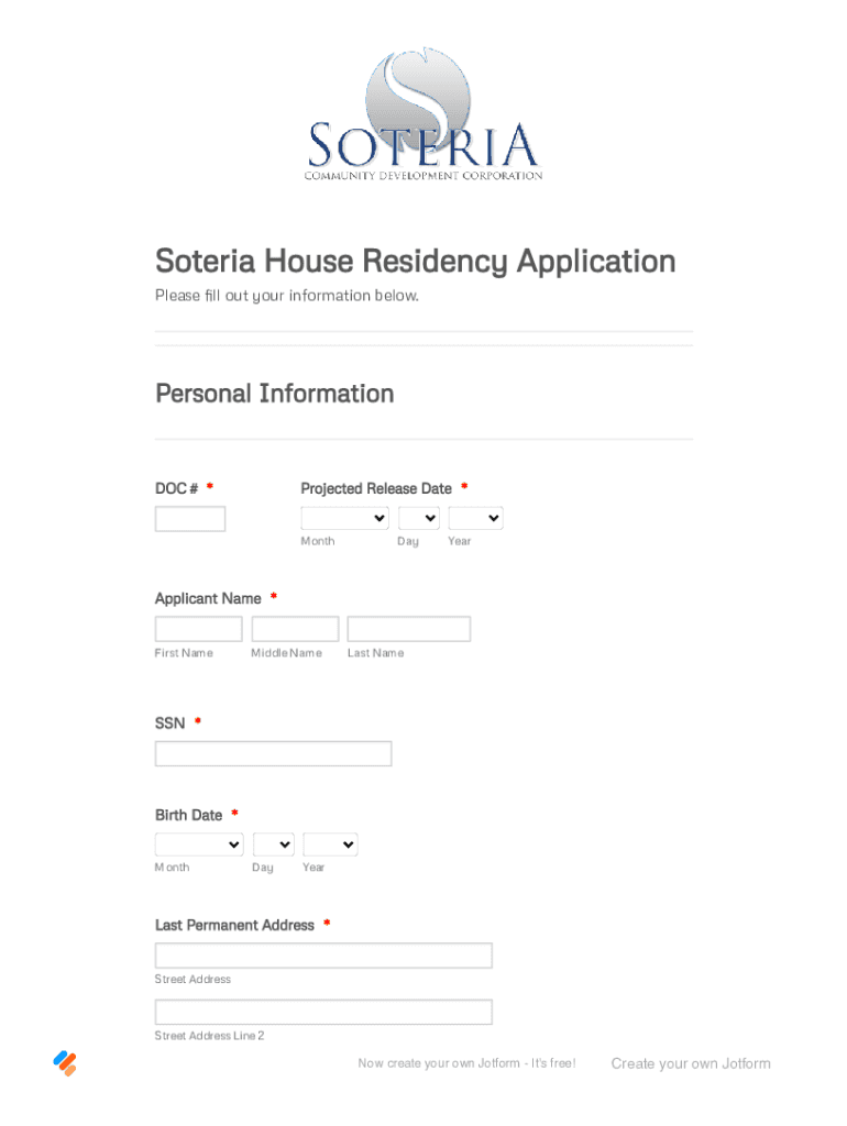 Form Jotform Com83366485500156Soteria House Residency Application Jotform