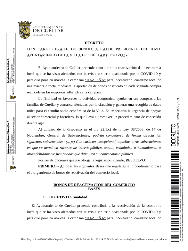 DECRETO BONOS PDF Ayuntamiento De Cullar  Form