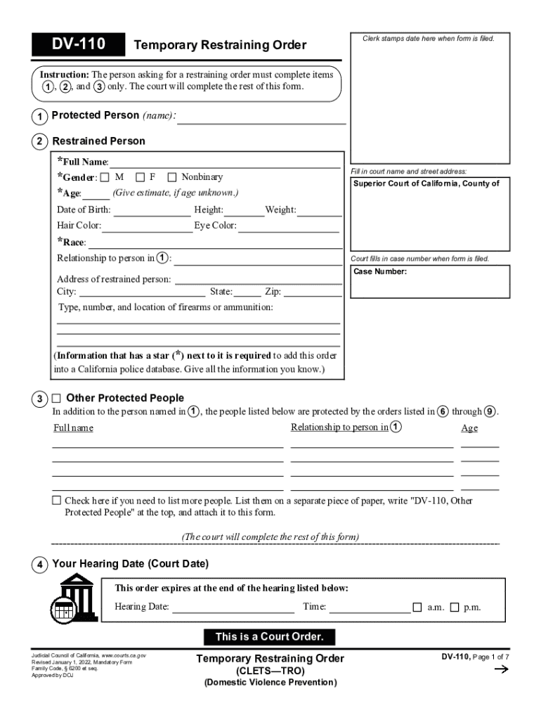  Ca Restraining Form 2022