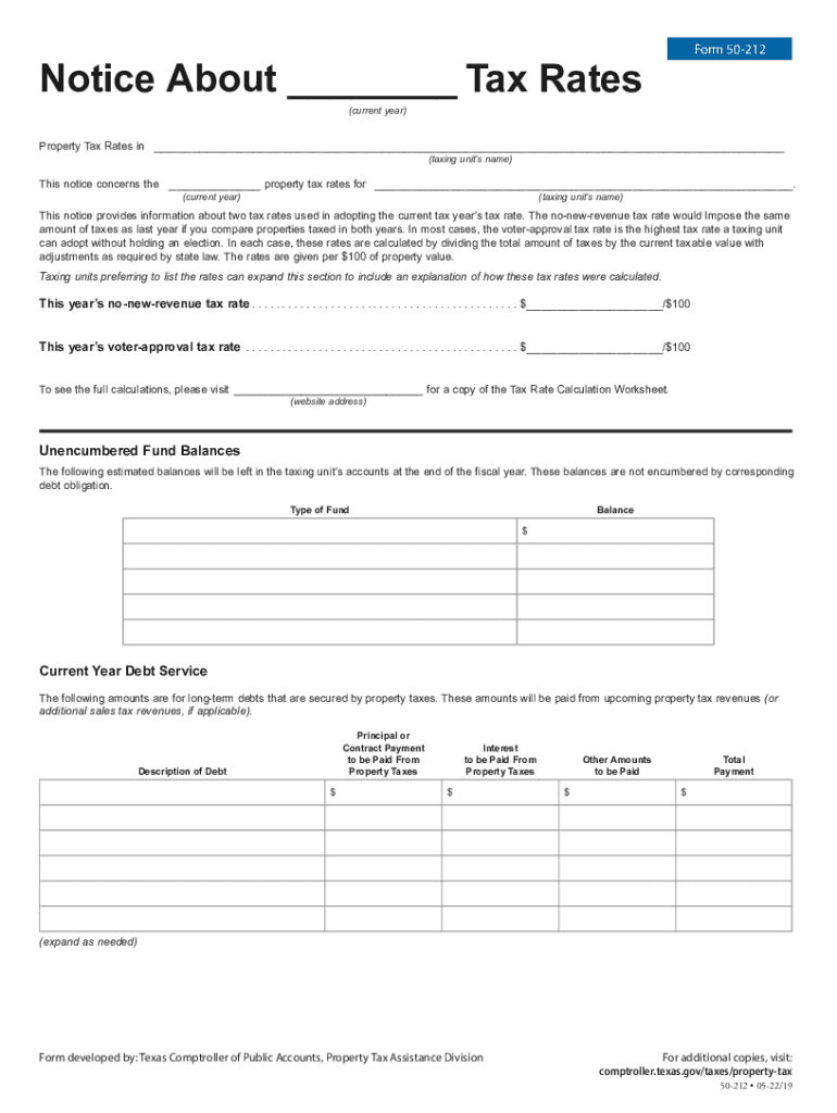 Comptroller Texas Govforms50 212Notice of Tax Rates Texas Comptroller of Public Accounts
