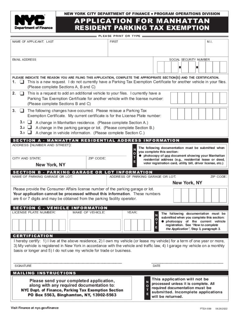 Nyc Department of Finance Parking Tax Exemption  Form