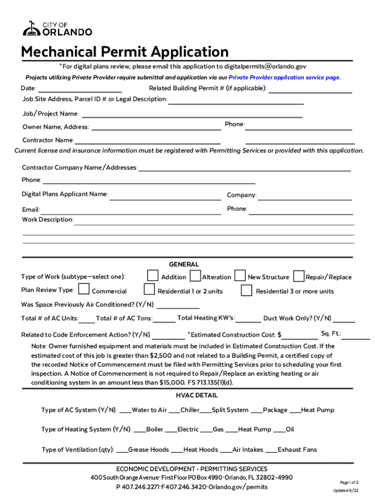 Fl Mechanical Permit  Form