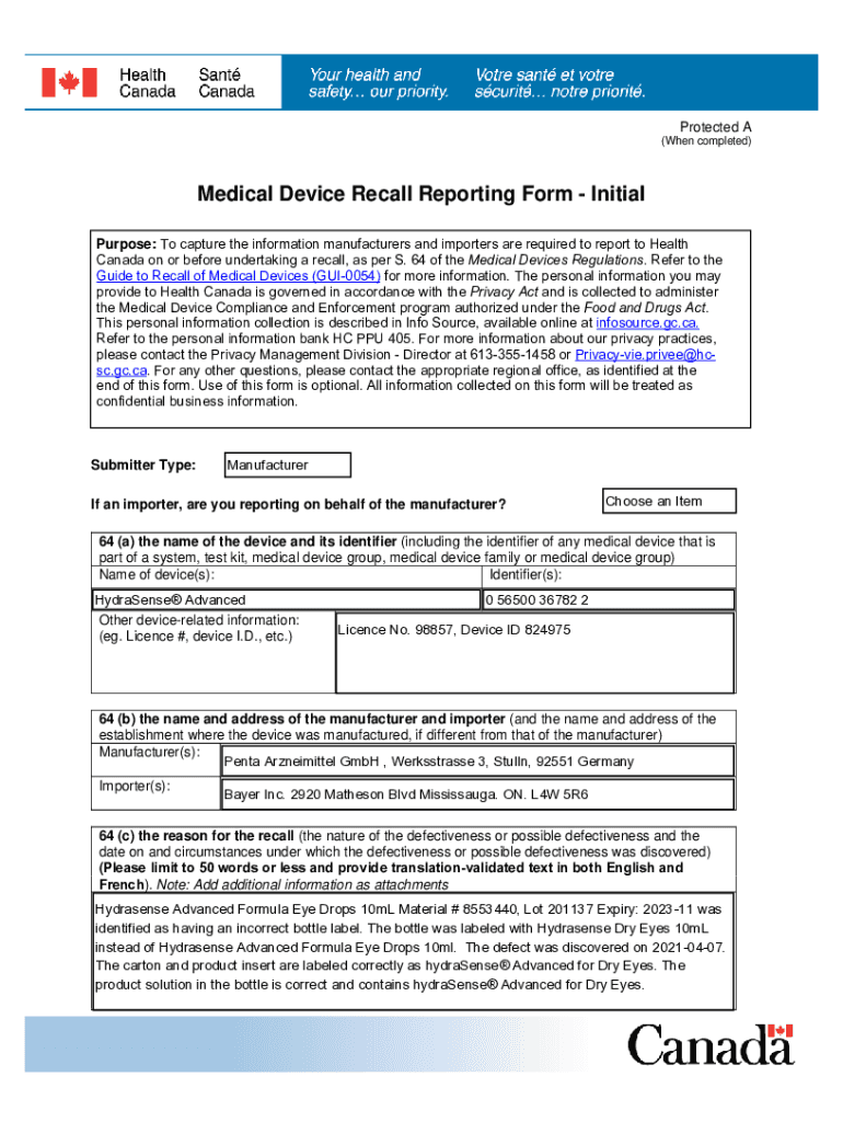 Get the Medical Device Recall Reporting Form Final pdfFiller