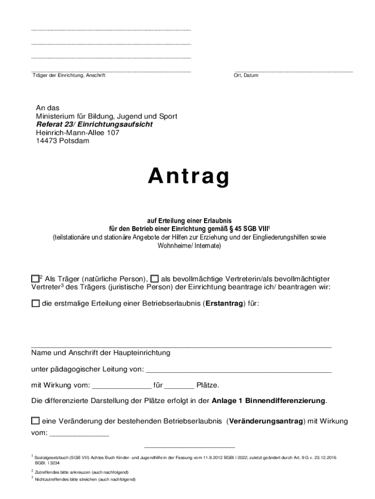 Antrag Ministerium Fr Bildung, Jugend Und Sport MBJS  Form