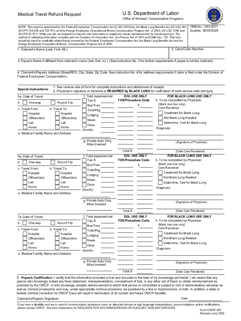  Www Uslegalforms Comform Library297617 MedicalMedical Travel Refund Request U S Department of Labor 2022-2024