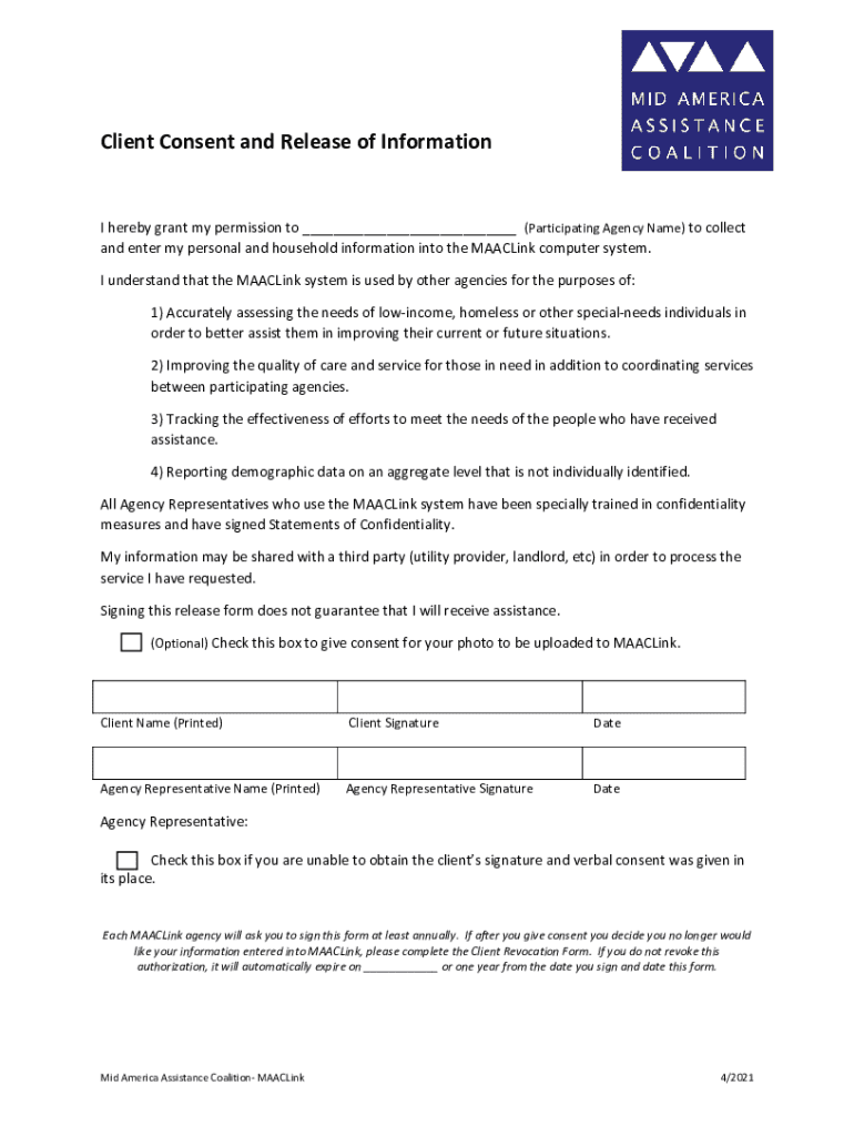 Client Consent and Release of Information MAAC