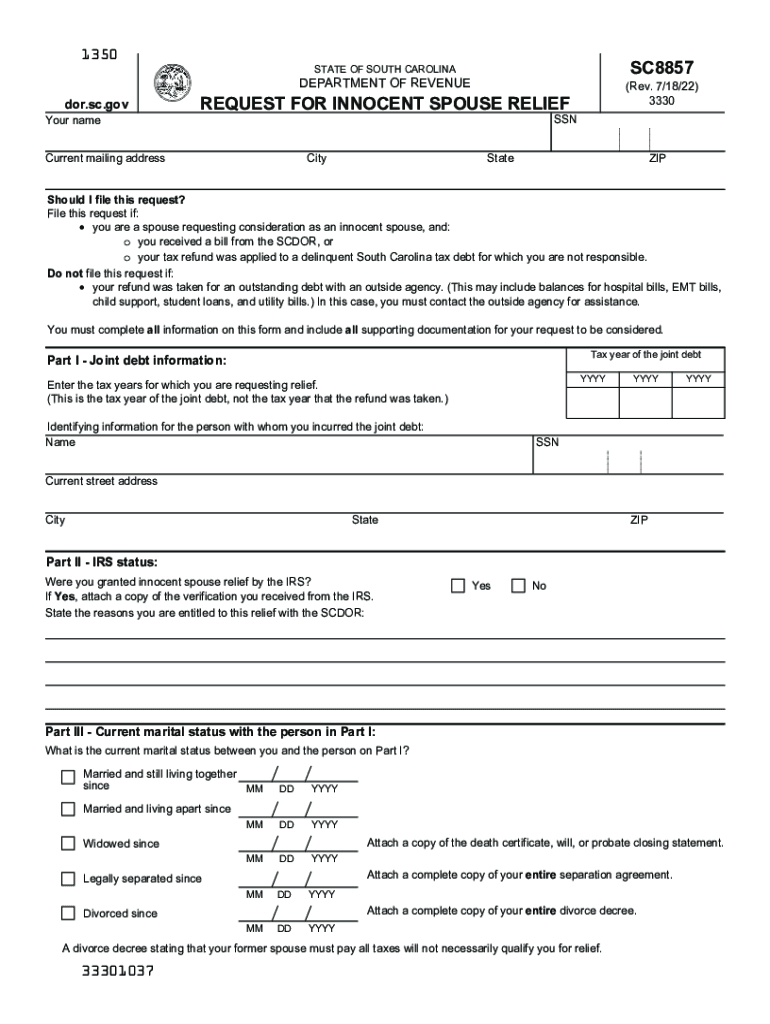  Dor Sc Govforms SiteFormsSTATE of SOUTH CAROLINA SC8857 DEPARTMENT of REVENUE REQUEST 2022-2024