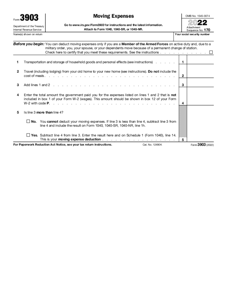  Form 3903 Moving Expenses 2022