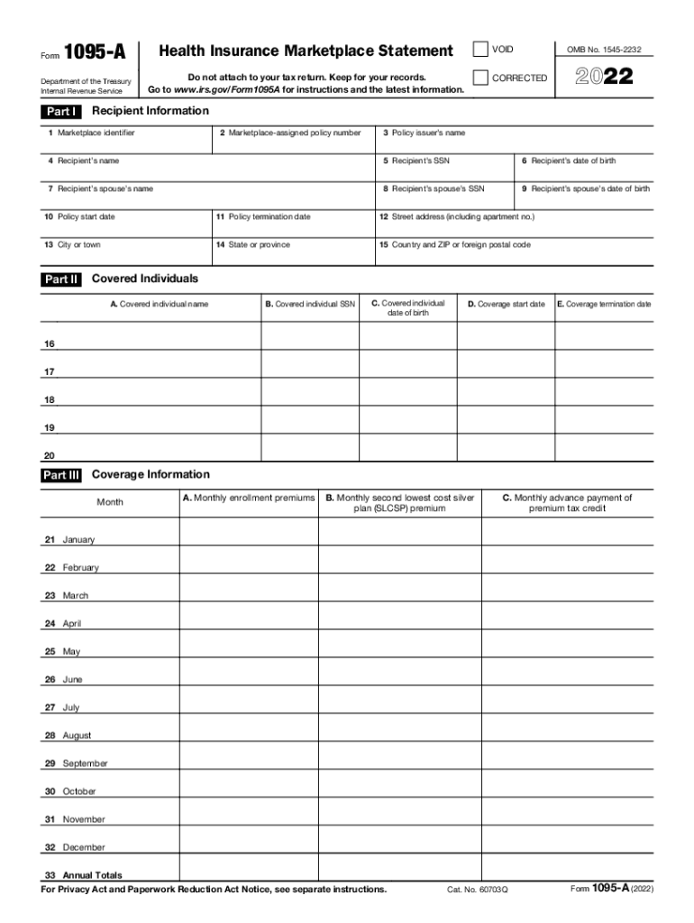  Form 1095 a Health Insurance Marketplace Statement 2022-2024