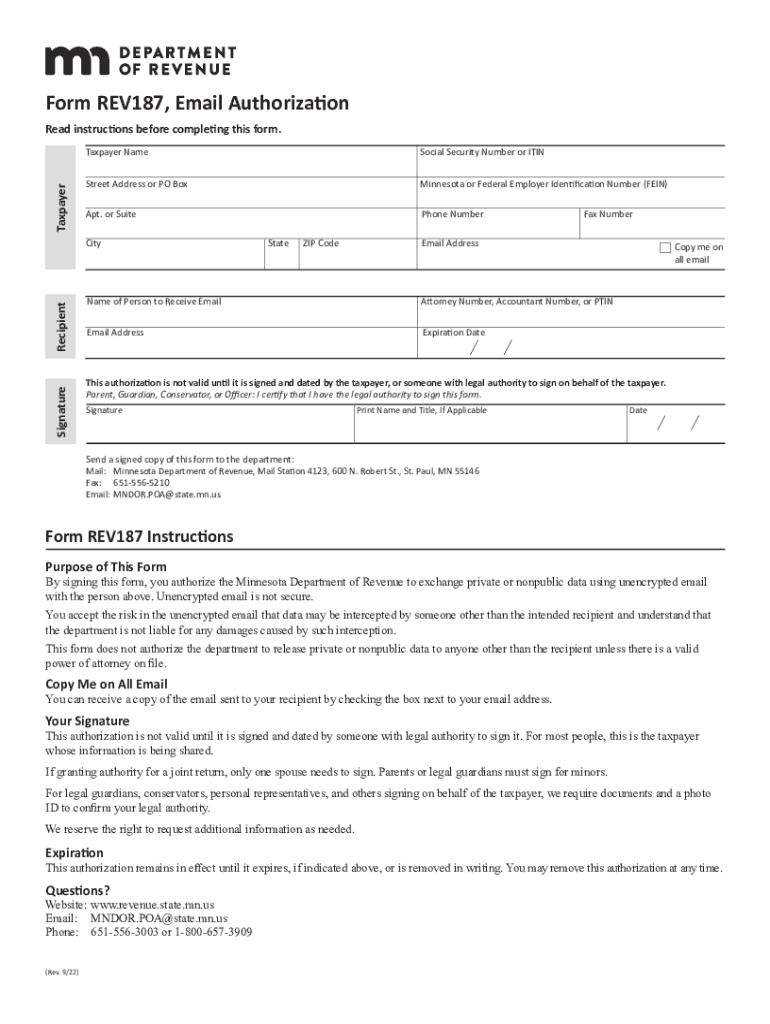  Form REV187, Email Authorization 2022-2024