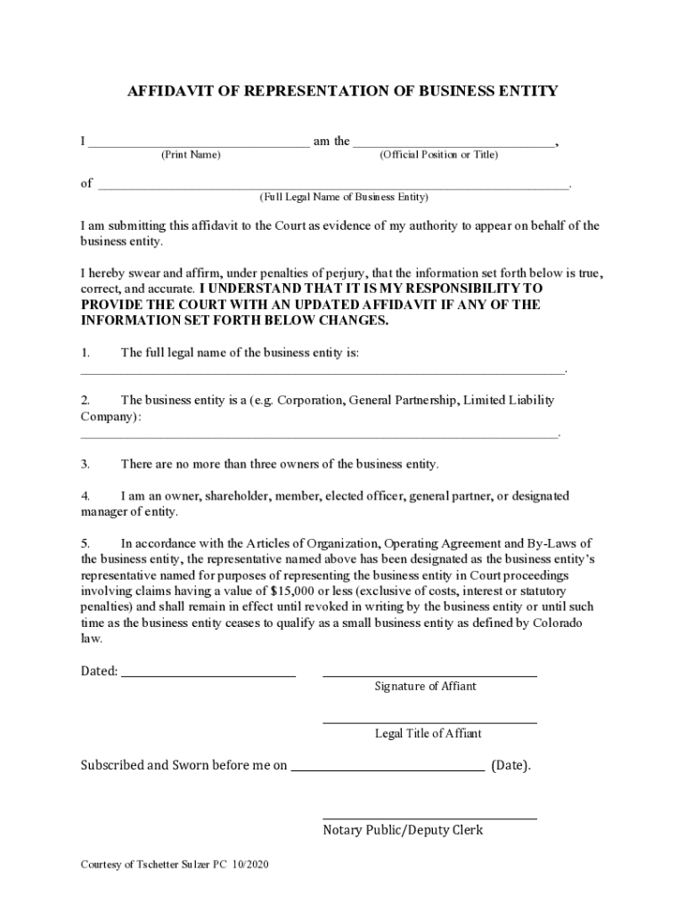 Get Affidavit of Representation US Legal Forms
