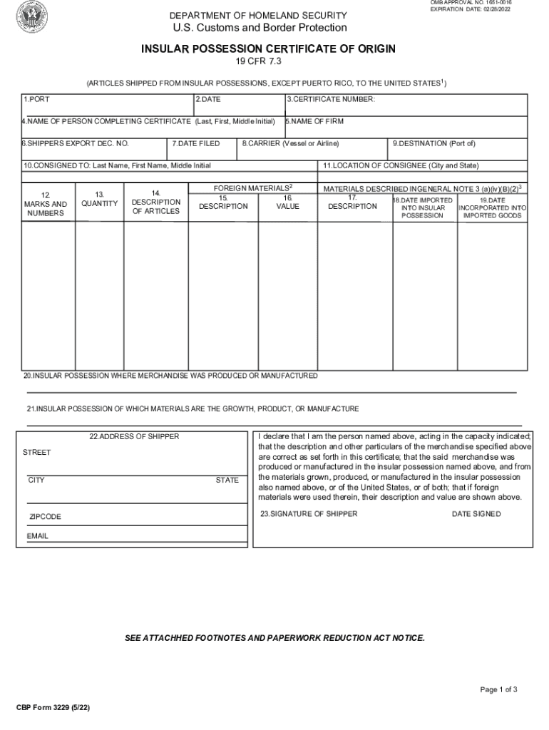 CBP Form 3229