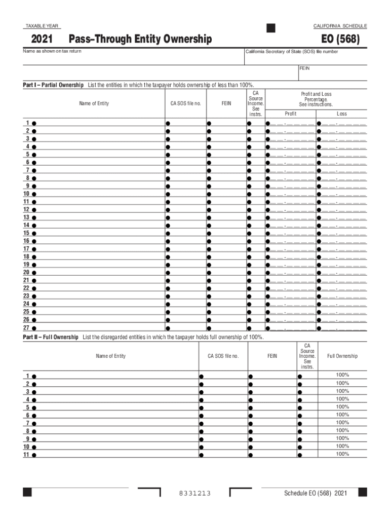  Schedule EO 568 PassThrough Entity Ownership Schedule EO 568 PassThrough Entity Ownership 2021