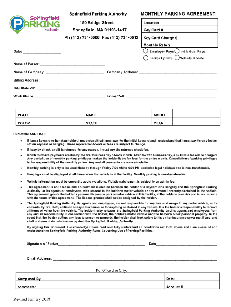 Monthly Parking Agreement DOCX  Form
