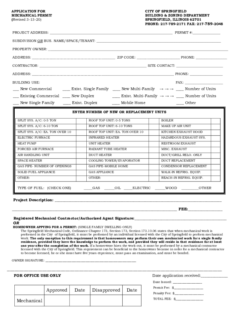 Permit Applications City of Springfield Home of Abraham Lincoln  Form