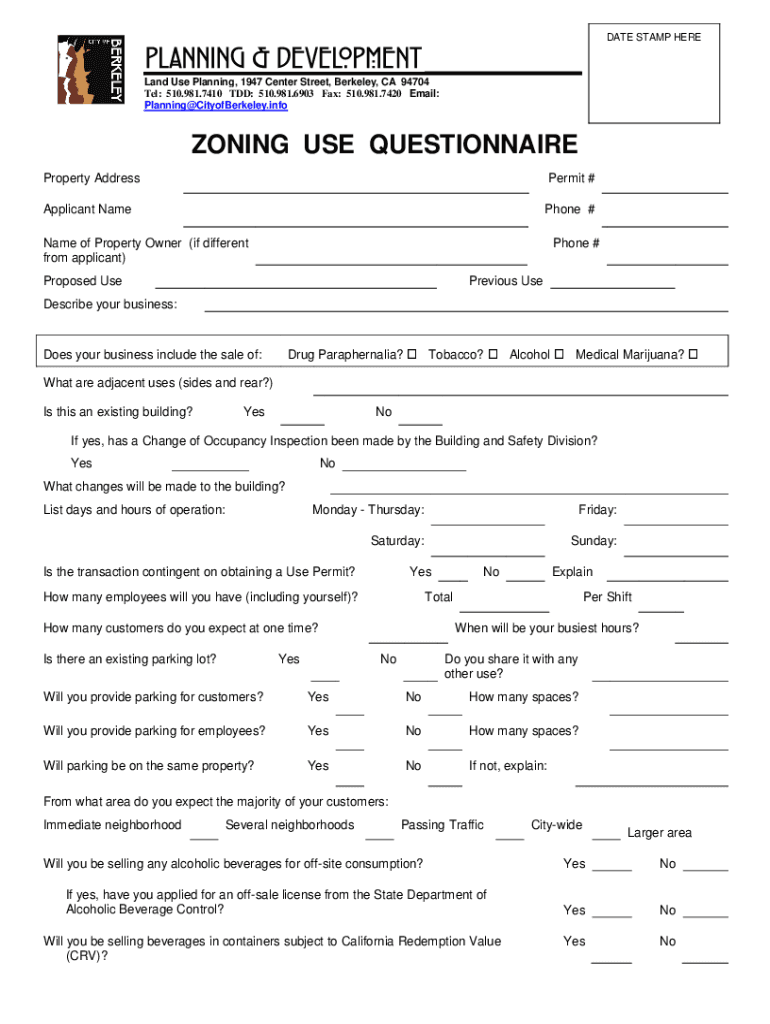ZONING USE QUESTIONNAIRE the City of Berkeley  Form