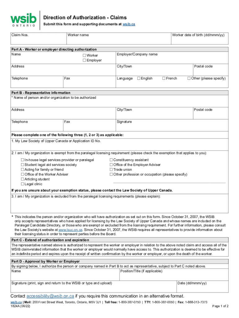  Www SignNow Comfill and Sign PDF Form77993Direction of Authorization Claims WSIB Form airSlate SignNow 2022-2024