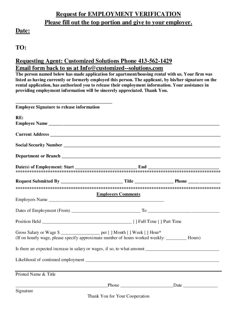 Www Liveabout Comsample Employment VerificationExample of a Request for Employment Verification  Form