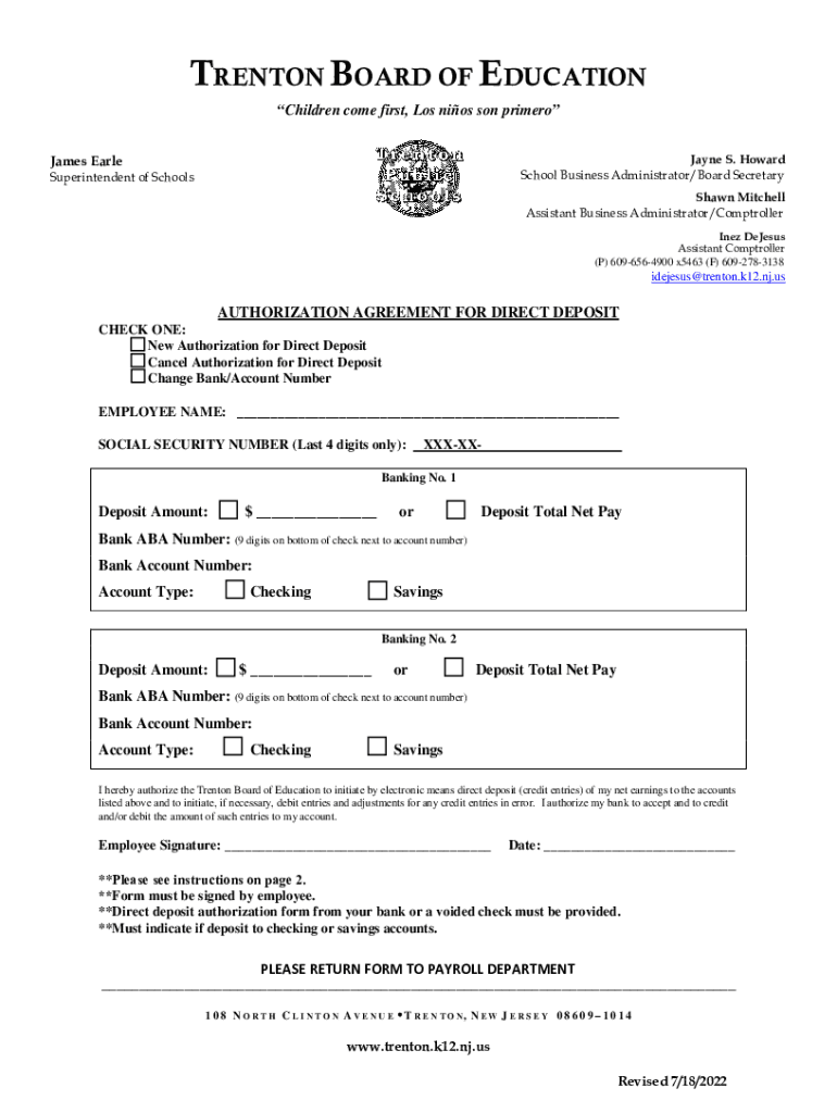 New Jersey Direct Deposit Form