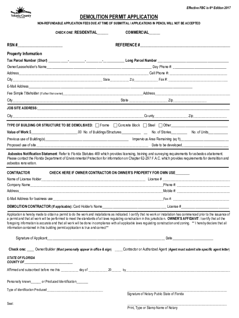 Demolition Permit Volusia County  Form