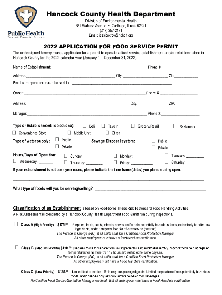 Illinois Food Service Permit  Form