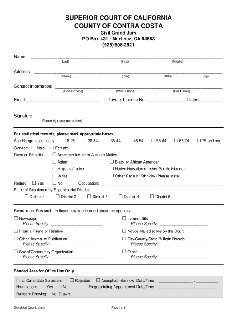 Court Grand Jury Questionnaire Form