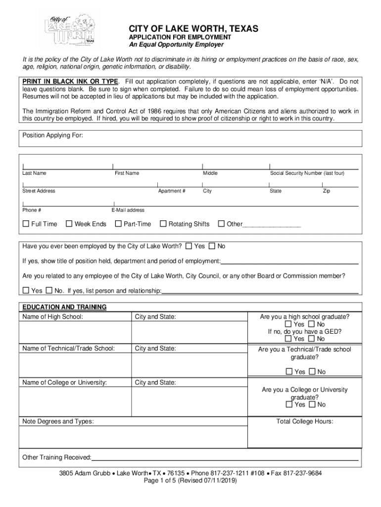  Tx Employment Application City Form 2019-2024