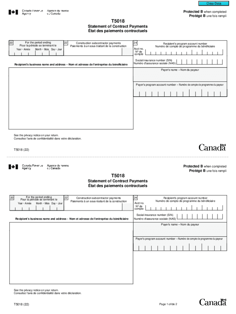 T5018 Statement Contract Payments Etat  Form