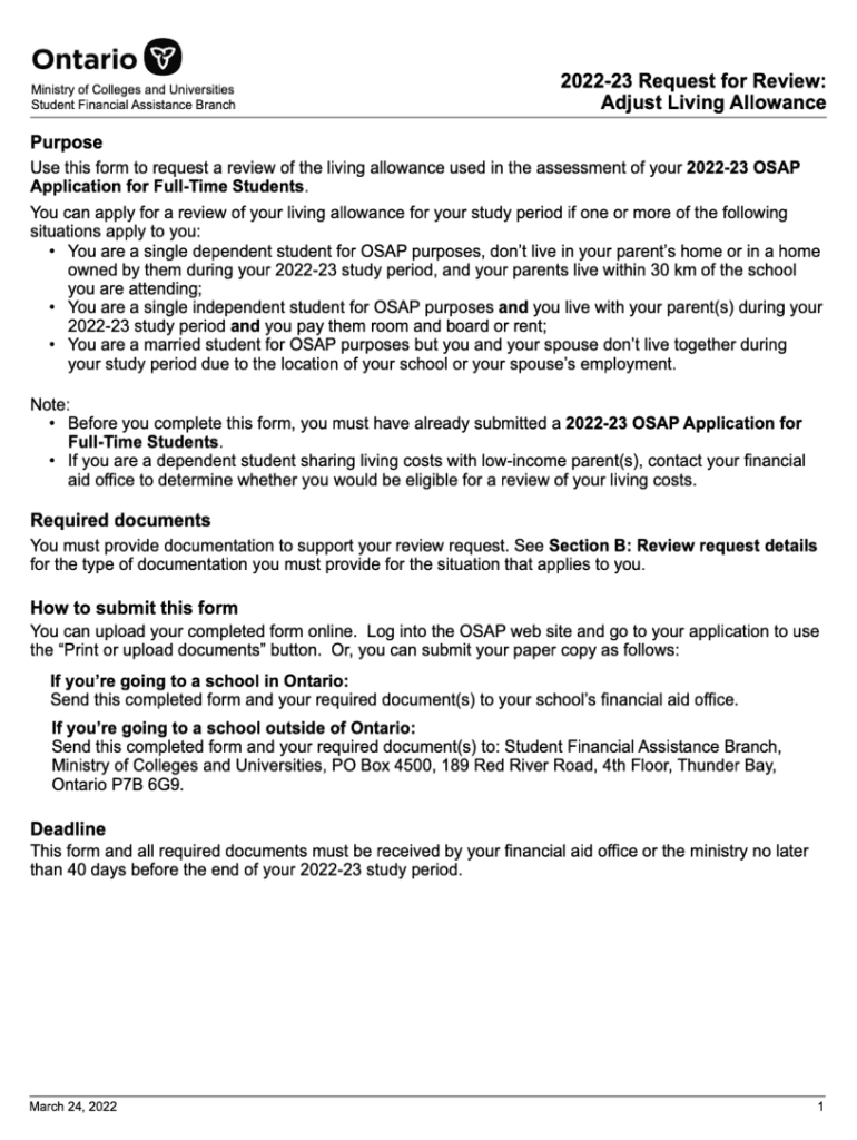  Osap Gov on Caprdosapconsumgroups2022 23 Request for Review Adjust Living Allowance Ontario 2022-2024