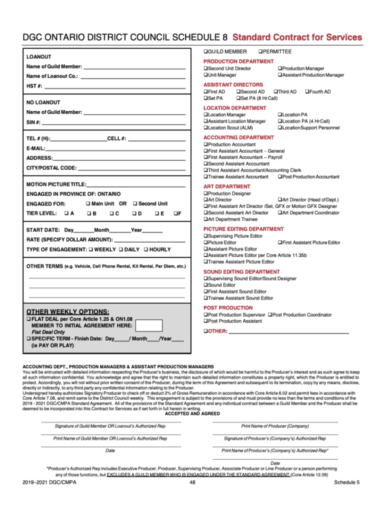 DGC ONTARIO DISTRICT COUNCIL SCHEDULE 8 Standard Contract for Services  Form